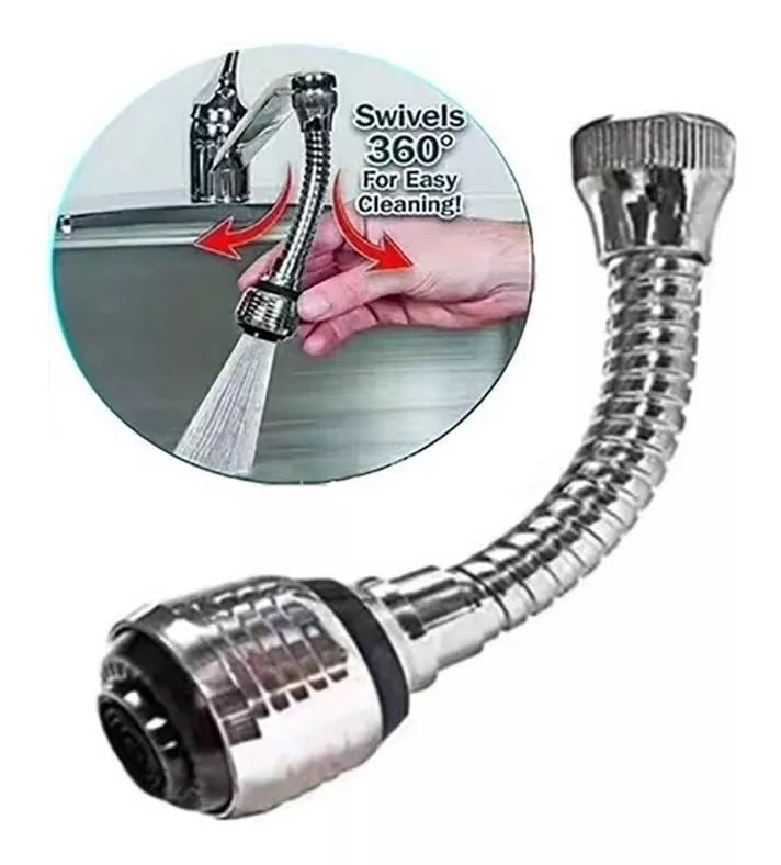 EXTENSION FLEXIBLE LLAVE AGUA 360 COCINA BAÑO COLOR PLATEADO - 2
