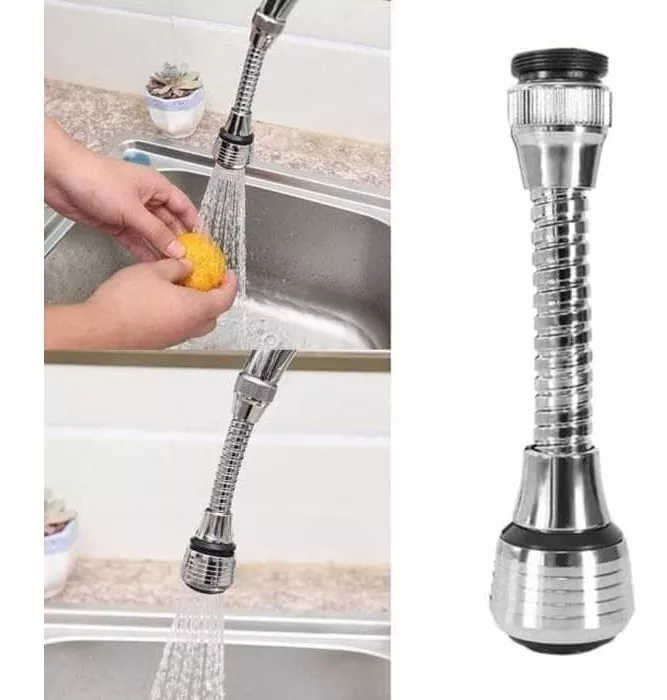 EXTENSION FLEXIBLE LLAVE AGUA 360 COCINA BAÑO COLOR PLATEADO - 3