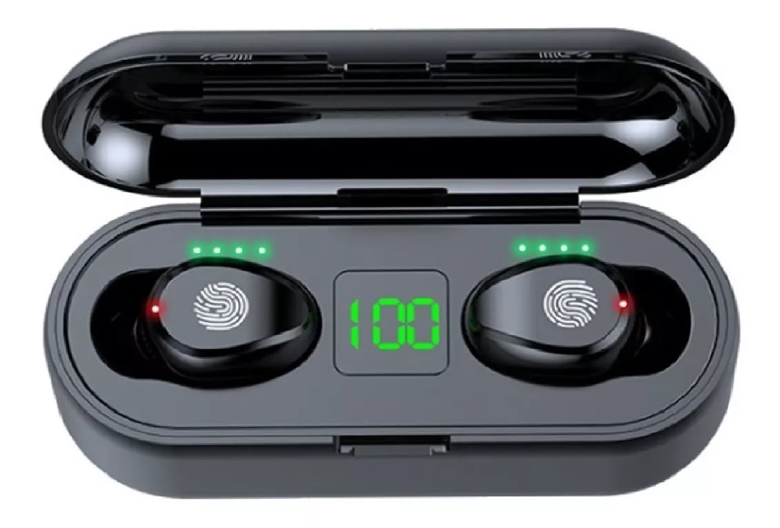 AUDÍFONOS IN-EAR INALÁMBRICOS F9 NEGRO CON LUZ LED - 2