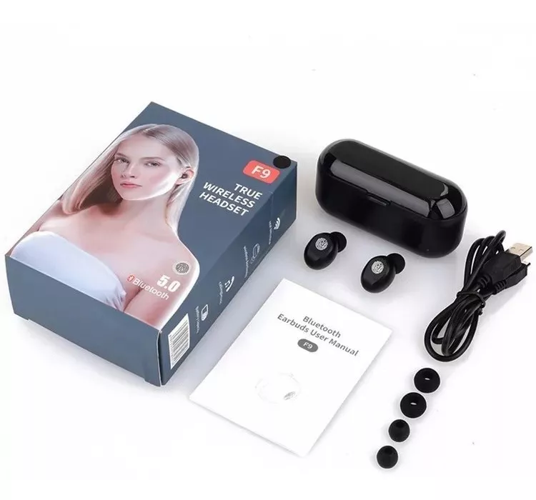 AUDÍFONOS IN-EAR INALÁMBRICOS F9 NEGRO CON LUZ LED - 4