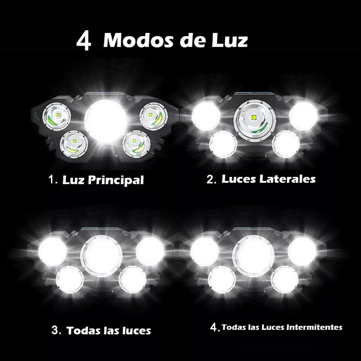 LED CINTILLO CABEZA 5 LUCES INCLINABLE WATERPROOF RECARGABLE - 2