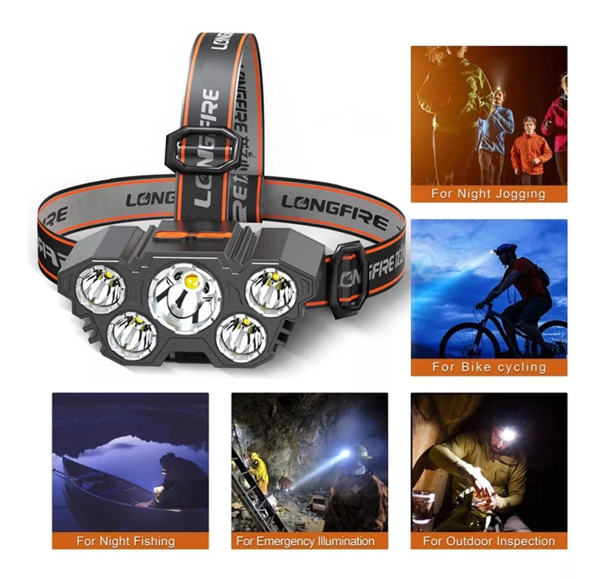 LED CINTILLO CABEZA 5 LUCES INCLINABLE WATERPROOF RECARGABLE - 5