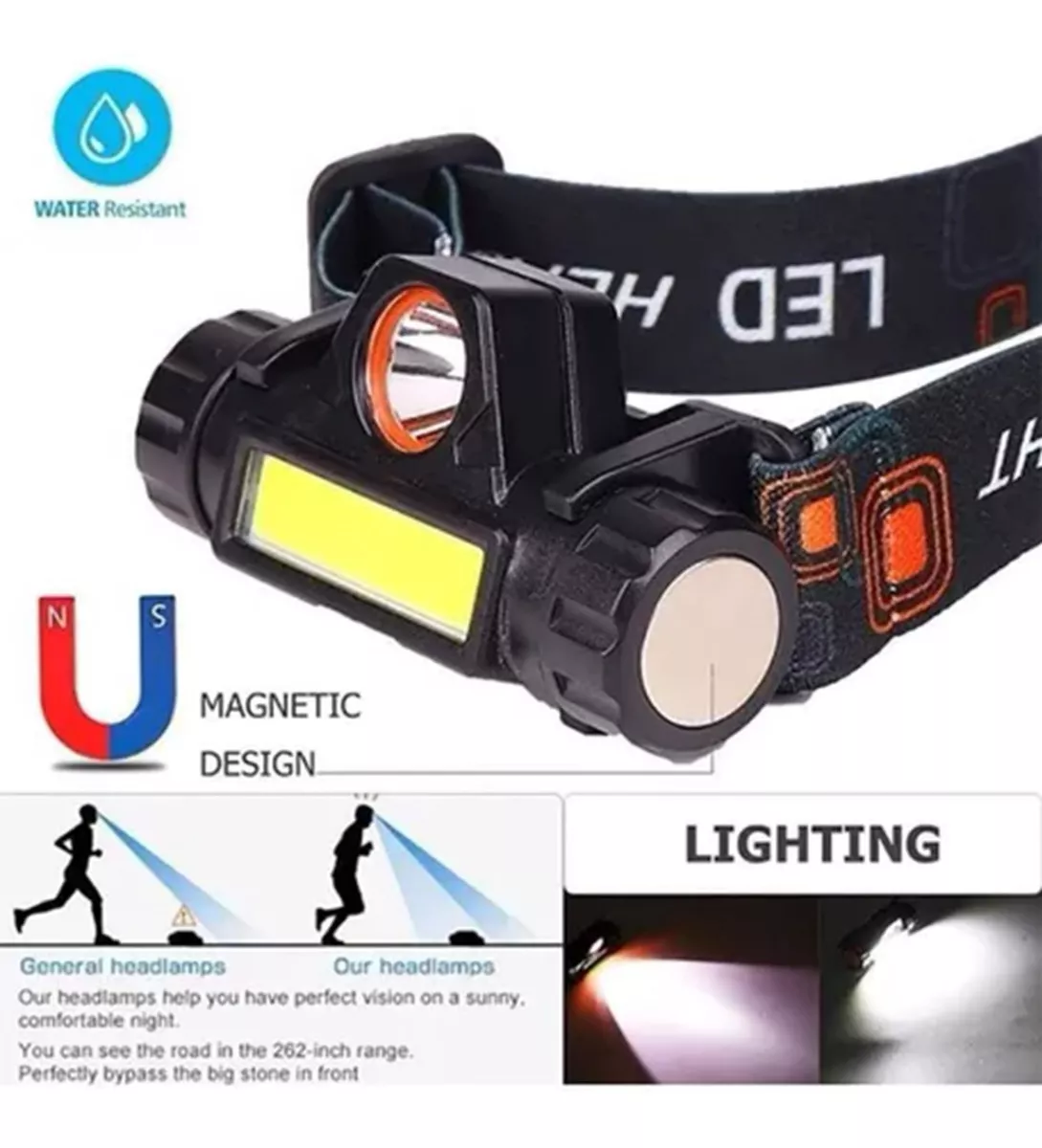 LINTERNA FOCO CABEZA LINTERNA MINERA CINTILLO 2EN1 CARGA USB - 2