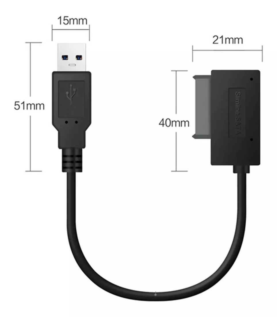 ADAPTADOR CABLE USB A MINI SATA LECTOR CD DVD 7+6 13 PINES - 3