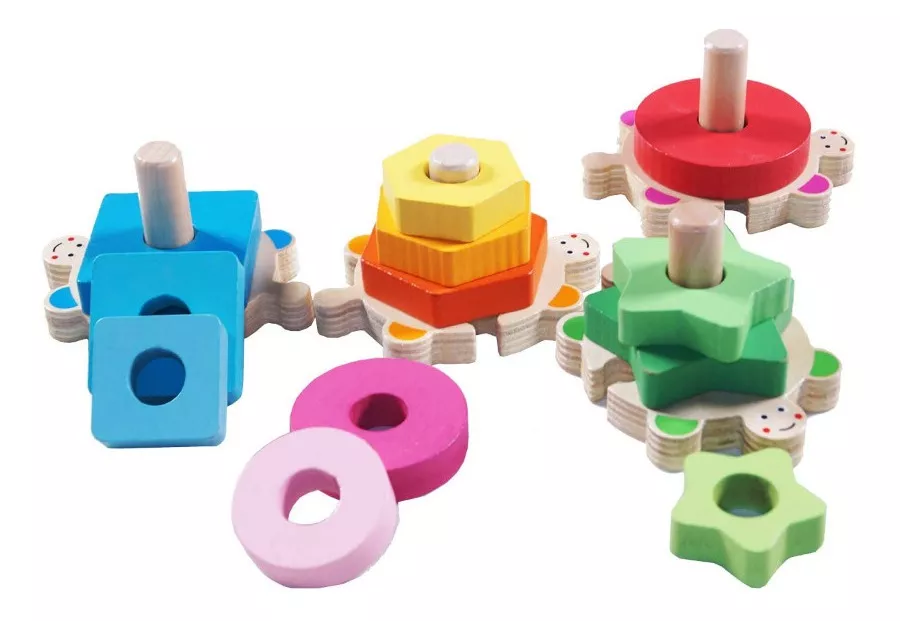 JUEGO DIDACTO MADERA COLUMNAS FIGURAS GEOMETICAS CON COLORES - 1