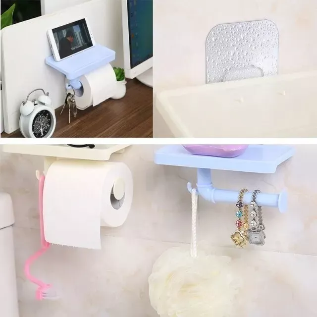 PORTA CONFORT BAÑO ROLLO CON REPISA ADHESIVA PARA SOPORTE - 1