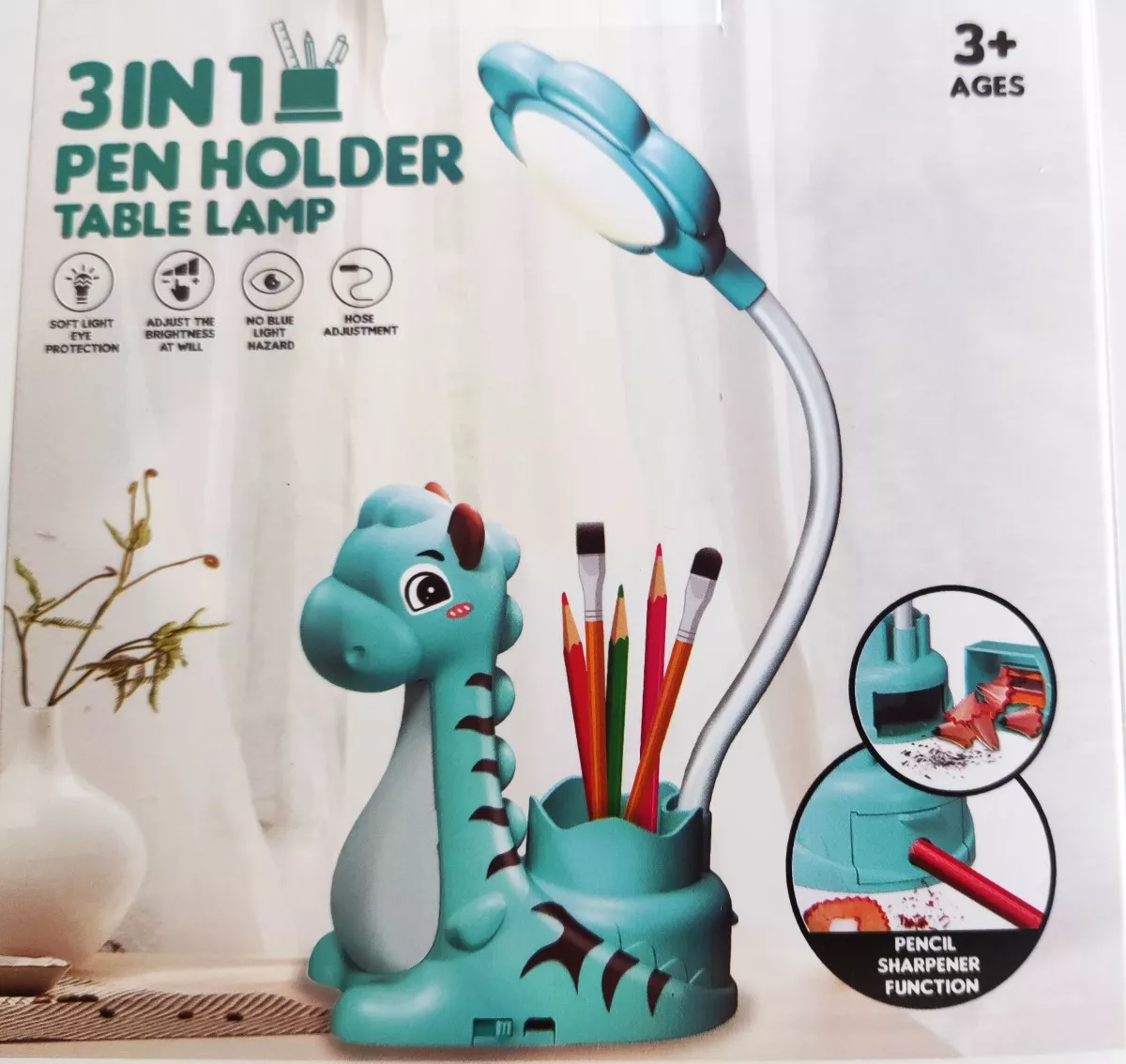 LAMPARA DINOSAURIO MESA ESCOLAR LED KAWAII + SACAPUNTAS - 2