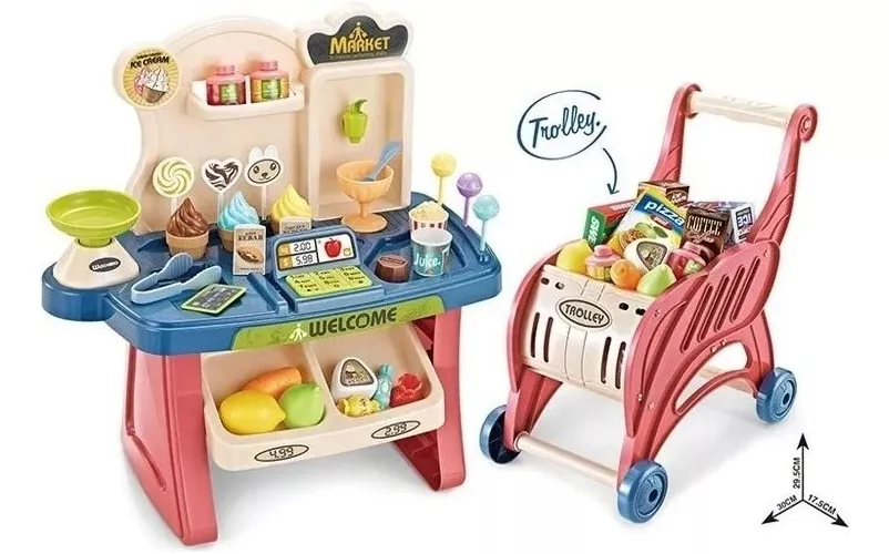 JUGUETE SUPERMERCADO Y CARRITO PARA NIÑOS 40 PIEZAS - 1