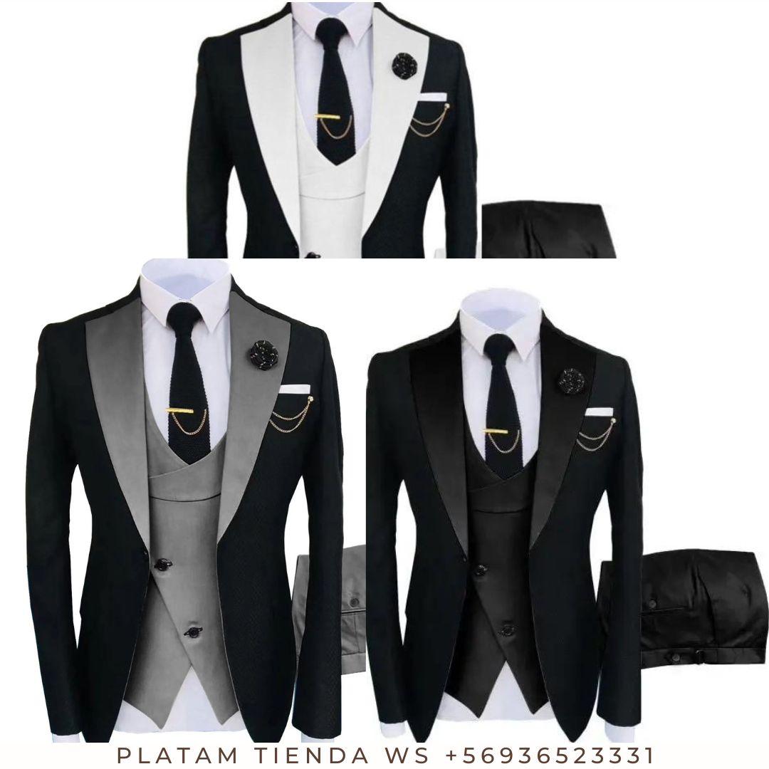 TRAJE DE MODA ELEGANTE ALGODÓN HOMBRE PARA CONJUNTO DE 3 PIEZAS - 3