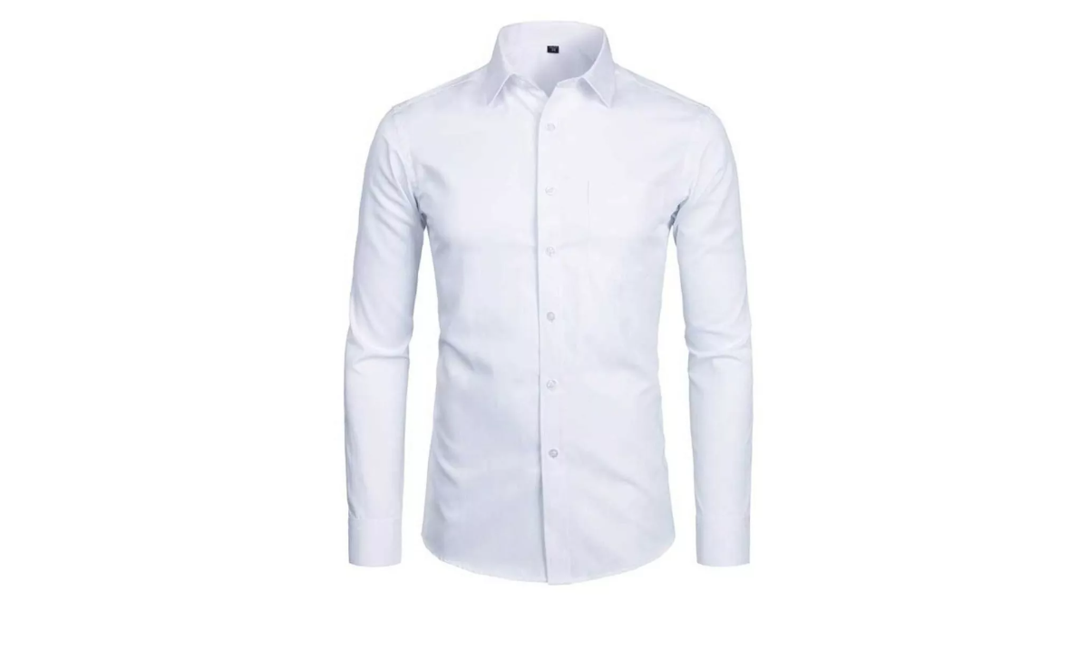 CAMISA LISA DE VESTIR MANGA LARGA,COLOR SÓLIDO PARA HOMBRE - 1