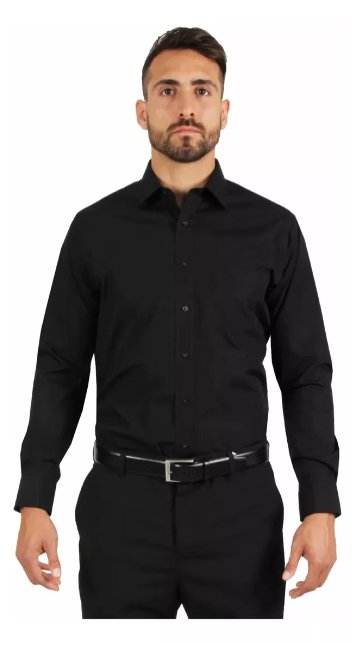 CAMISA LISA DE VESTIR MANGA LARGA,COLOR SÓLIDO PARA HOMBRE - 1