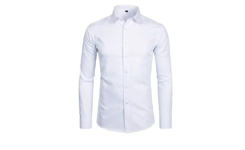 CAMISA LISA DE VESTIR MANGA LARGA,COLOR SOLIDO PARA HOMBRE - 1
