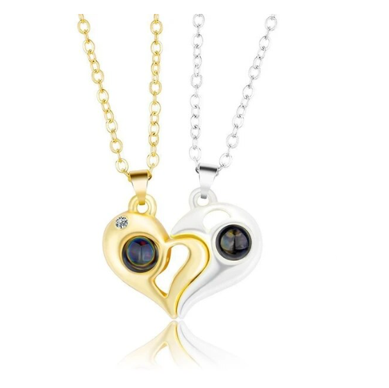 COLLAR PARA PAREJAS O MEJORES AMIGOS MODELO CORAZONES DORADO Y PLATEADO - 1