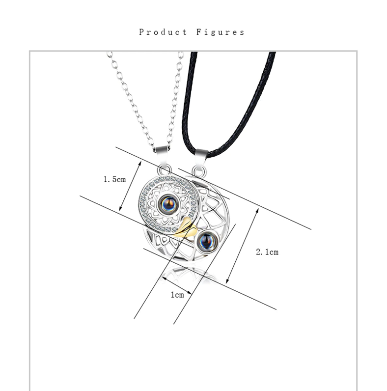 COLLAR PARA PAREJAS O MEJORES AMIGOS TE QUIERO EN 100 IDIOMAS MODELO SOL Y LUNA - 5