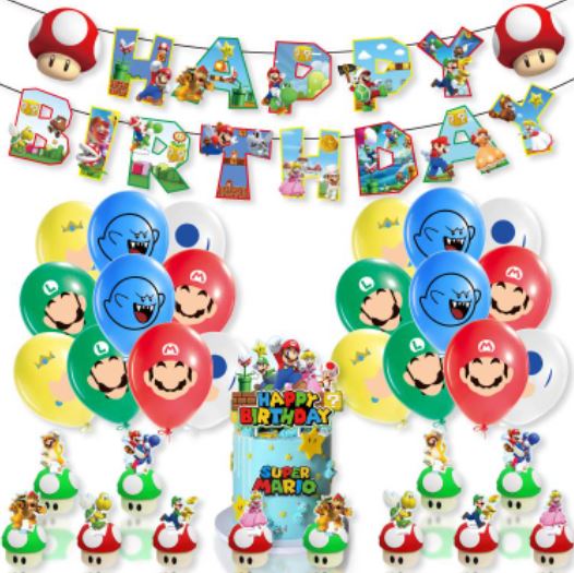 SET DECORACIÓN CUMPLEAÑOS MARIO BROSS - 1