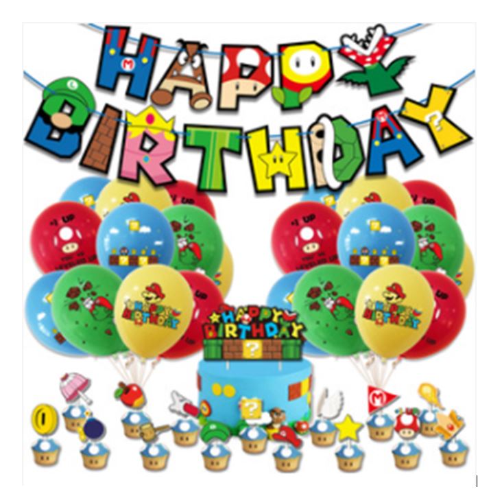 SET DECORACIÓN CUMPLEAÑOS MARIO BROSS PELÍCULA - 1