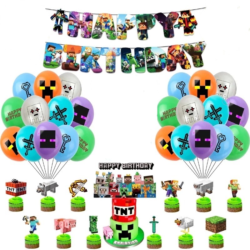 SET DECORACIÓN CUMPLEAÑOS MINECRAFT - 2