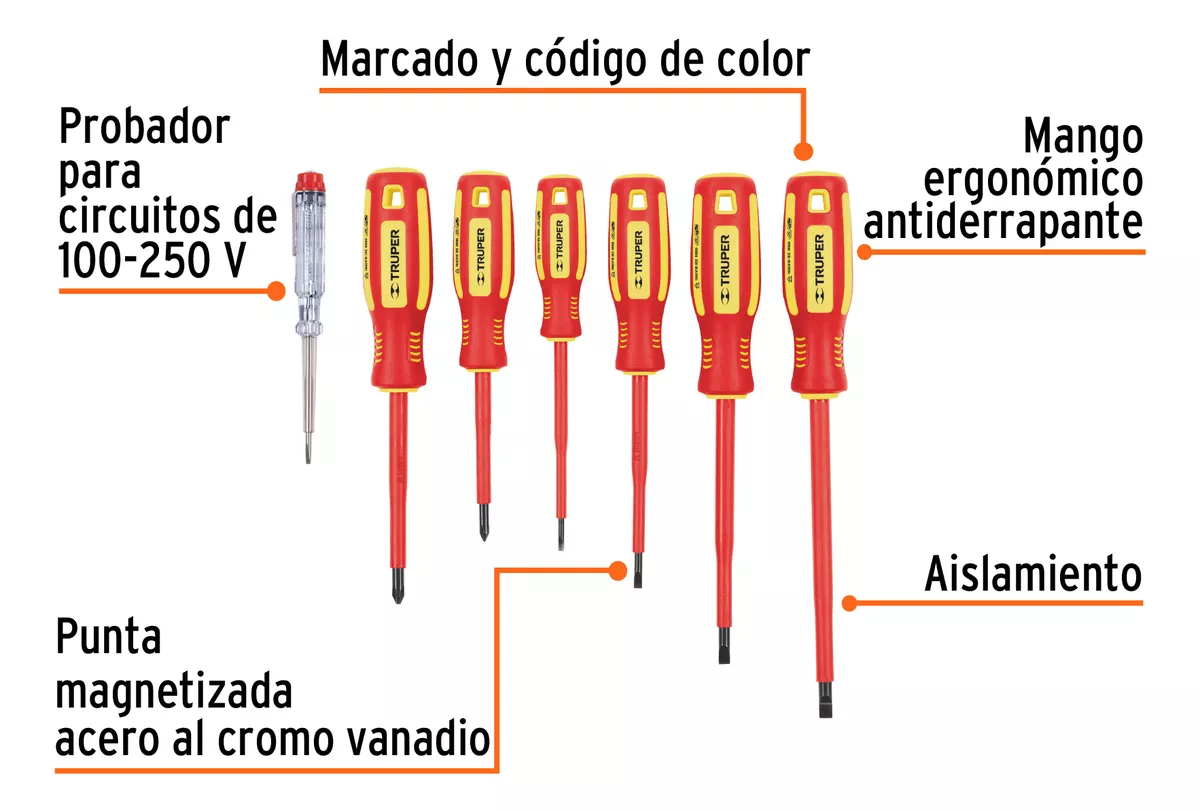 JUEGO DESTORNILLADOR AISLADO 7 PZAS TRUPER (DTJ-7D) - 2