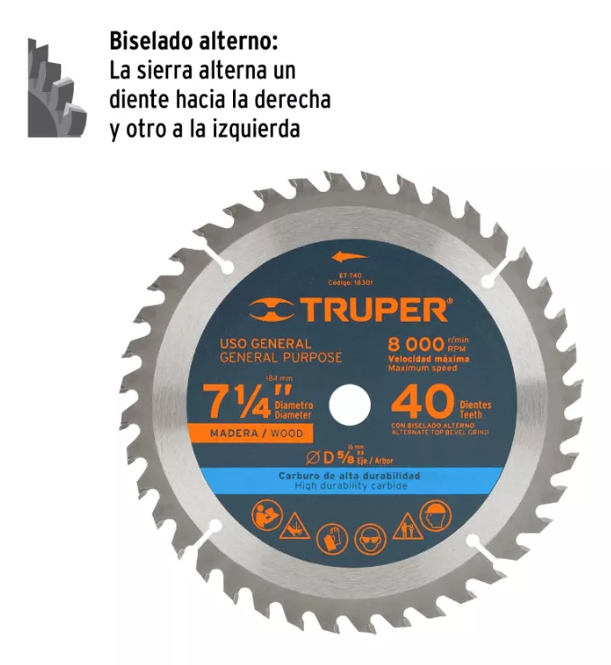 DISCO SIERRA CIRCULAR 7 1/4 X 40 DIENTES MARCA TRUPER ST-740 - 2