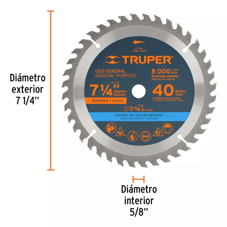 DISCO SIERRA CIRCULAR 7 1/4 X 40 DIENTES MARCA TRUPER ST-740 - 3