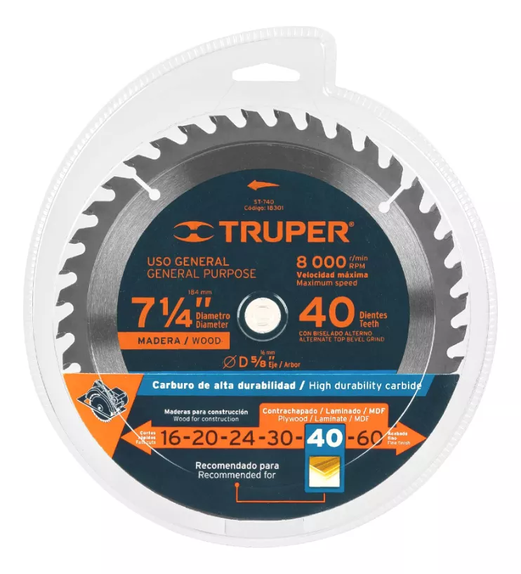 DISCO SIERRA CIRCULAR 7 1/4 X 40 DIENTES MARCA TRUPER ST-740 - 4