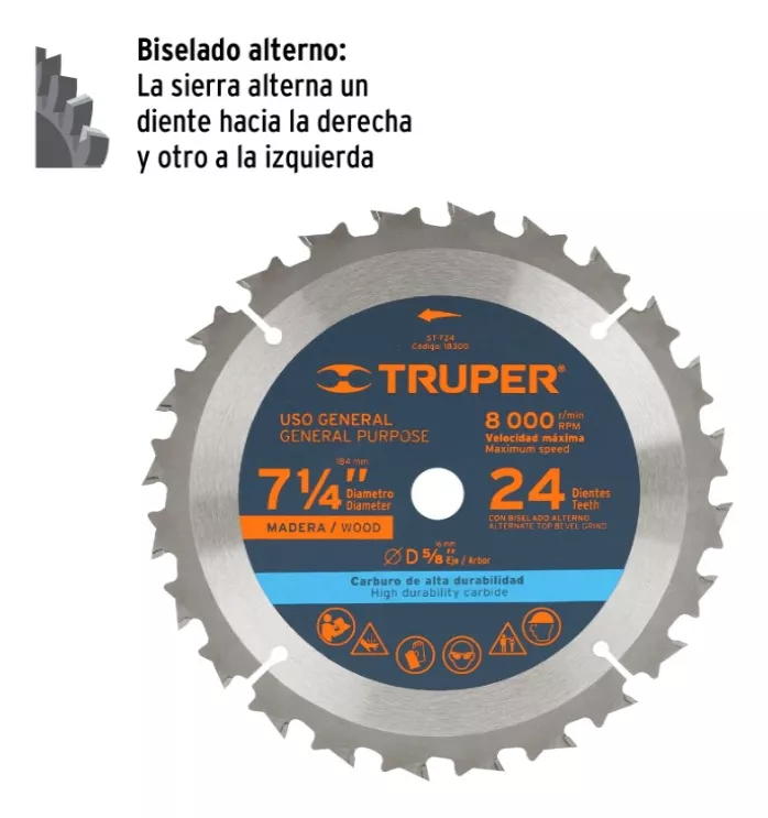 DISCO SIERRA CIRCULAR 7 1/4 X 24 DIENTES MARCA TRUPER - 2