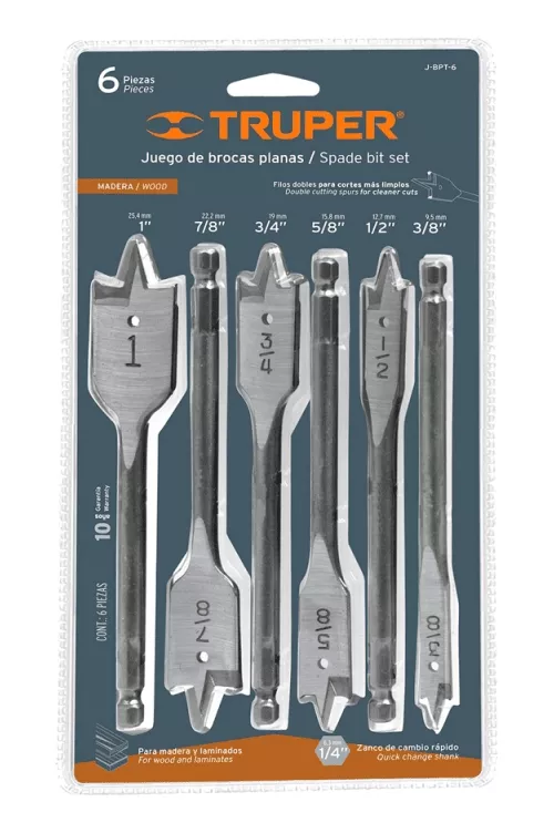 JUEGO BROCAS PLANAS 6 PZAS P/ TALADRO ELECTRICO MARCA TRUPER - 1