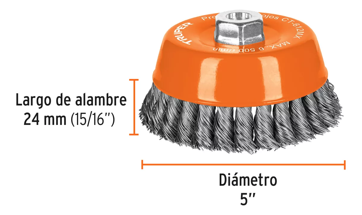 GRATA COPA DE 5 P/ESMERIL TRENZADA GRUESA TRUPER (CT-612MX) - 3