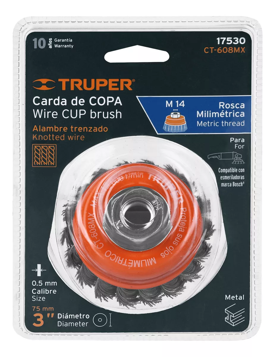 GRATA COPA 3 TRENZADA GRUESA P/ESMERIL M14 TRUPER (CT-608MX) - 2