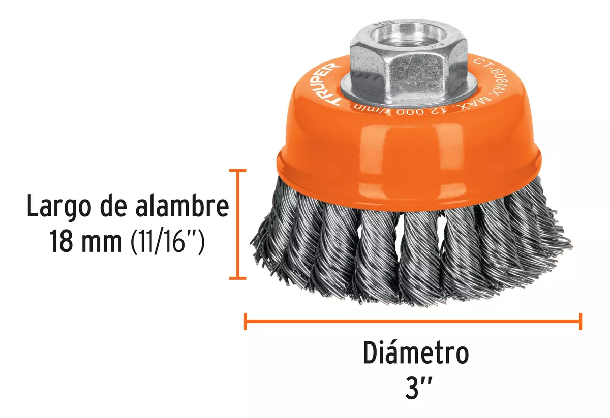 GRATA COPA 3 TRENZADA GRUESA P/ESMERIL M14 TRUPER (CT-608MX) - 3