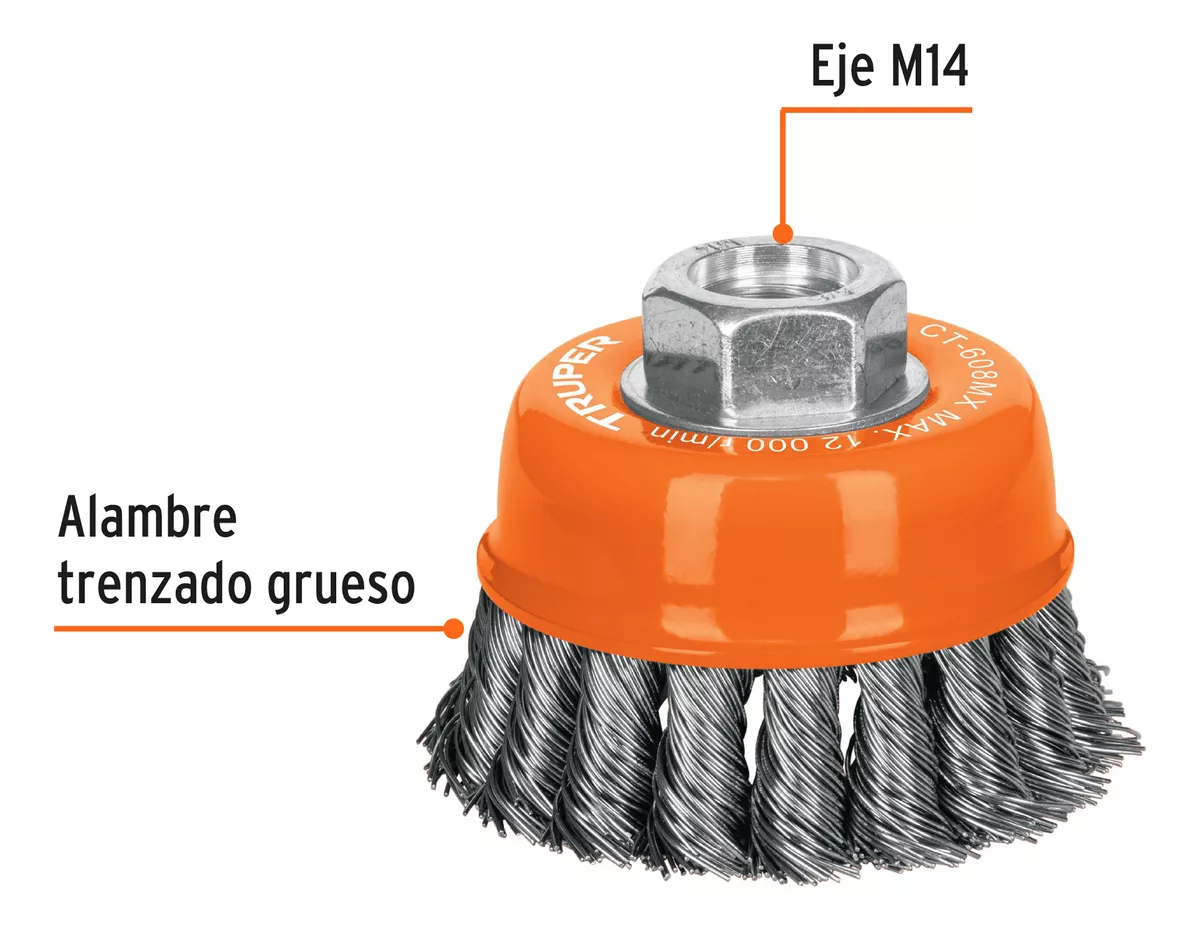 GRATA COPA 3 TRENZADA GRUESA P/ESMERIL M14 TRUPER (CT-608MX) - 4