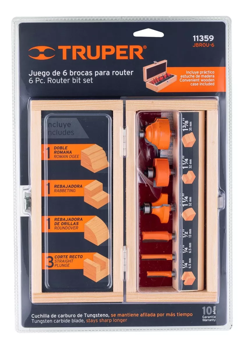 JUEGO FRESAS PARA MADER 6 PZAS MARCA TRUPER JBROU-6 - 2