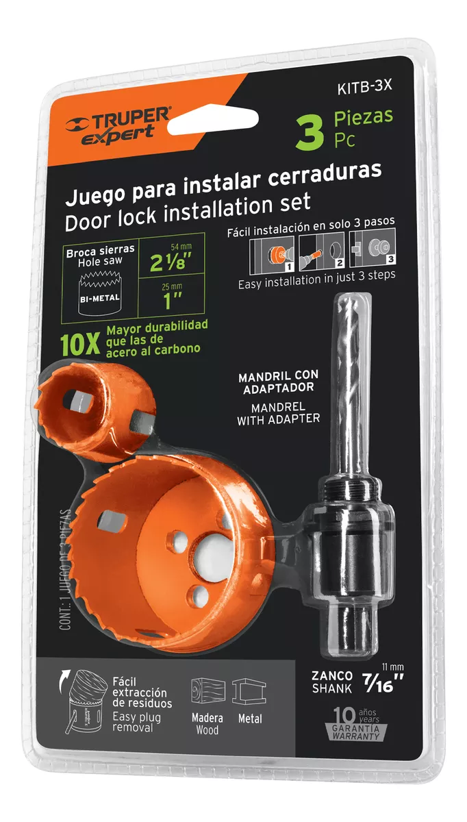 KIT DE 3 PZAS SIERRA COPA P/INSTALAR CERRADURA TRUPER KITB-3 - 1