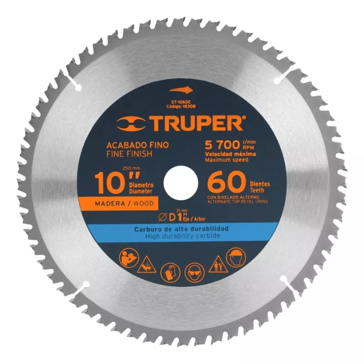 DISCO SIERRA CIRCULAR 10 X 60 DIENTE MARCA TRUPER (ST-1060E) - 1