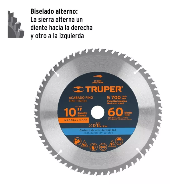 DISCO SIERRA CIRCULAR 10 X 60 DIENTE MARCA TRUPER (ST-1060E) - 2