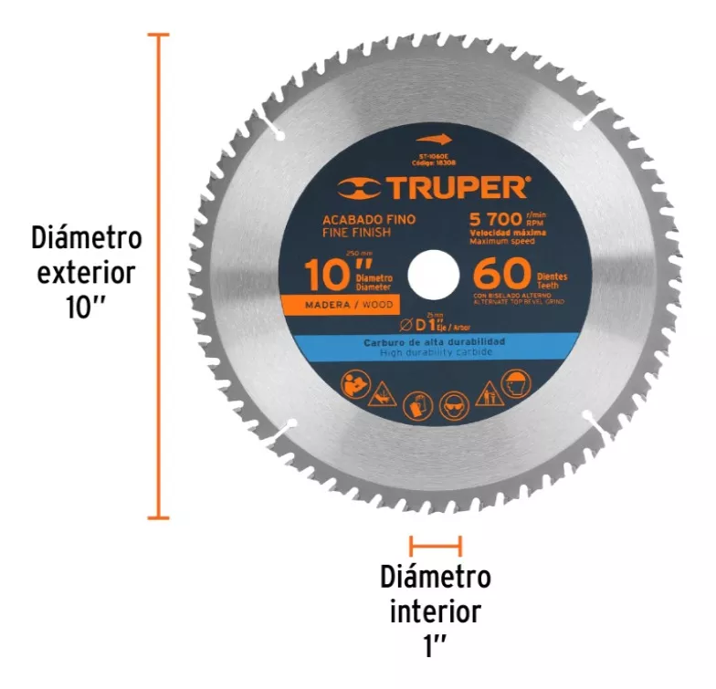 DISCO SIERRA CIRCULAR 10 X 60 DIENTE MARCA TRUPER (ST-1060E) - 3