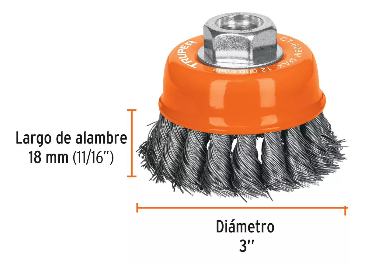 GRATA COPA 3 TRENZADA PARA ESMERIL M14 TRUPER (CT-608M) - 4