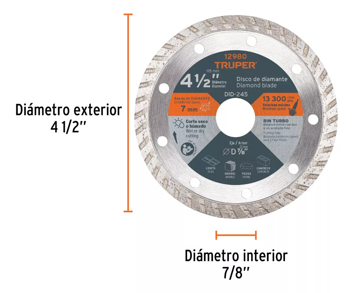 DISCO DE DIAMANTE, RIN TURBO, 4-1/2', TRUPER DID-245 - 2