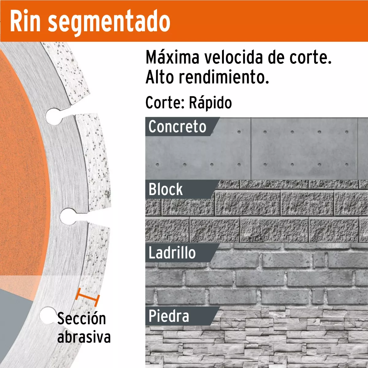 DISCO 4.5 DIAMANTE SEGMENTADO CONCRETO PIEDRA TRUPER DID-345 - 4