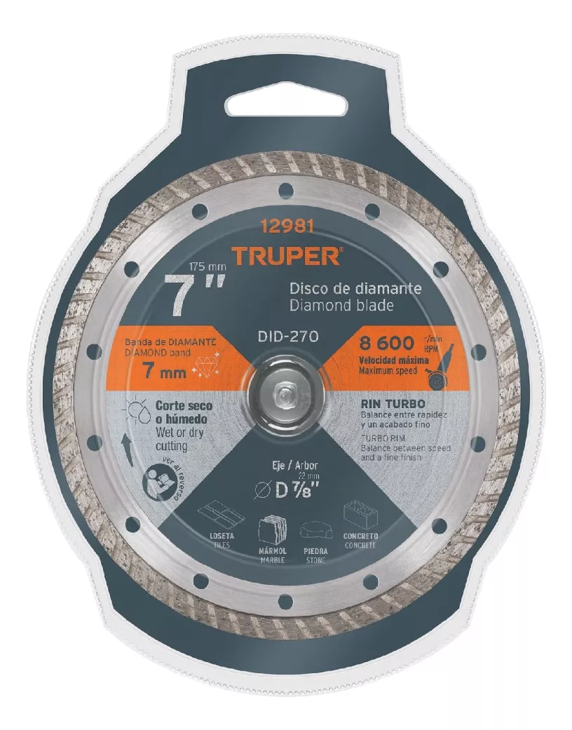 DISCO DIAMANTE TURBO 7'' CORTAR CONCRETO TRUPER DID-270 - 2