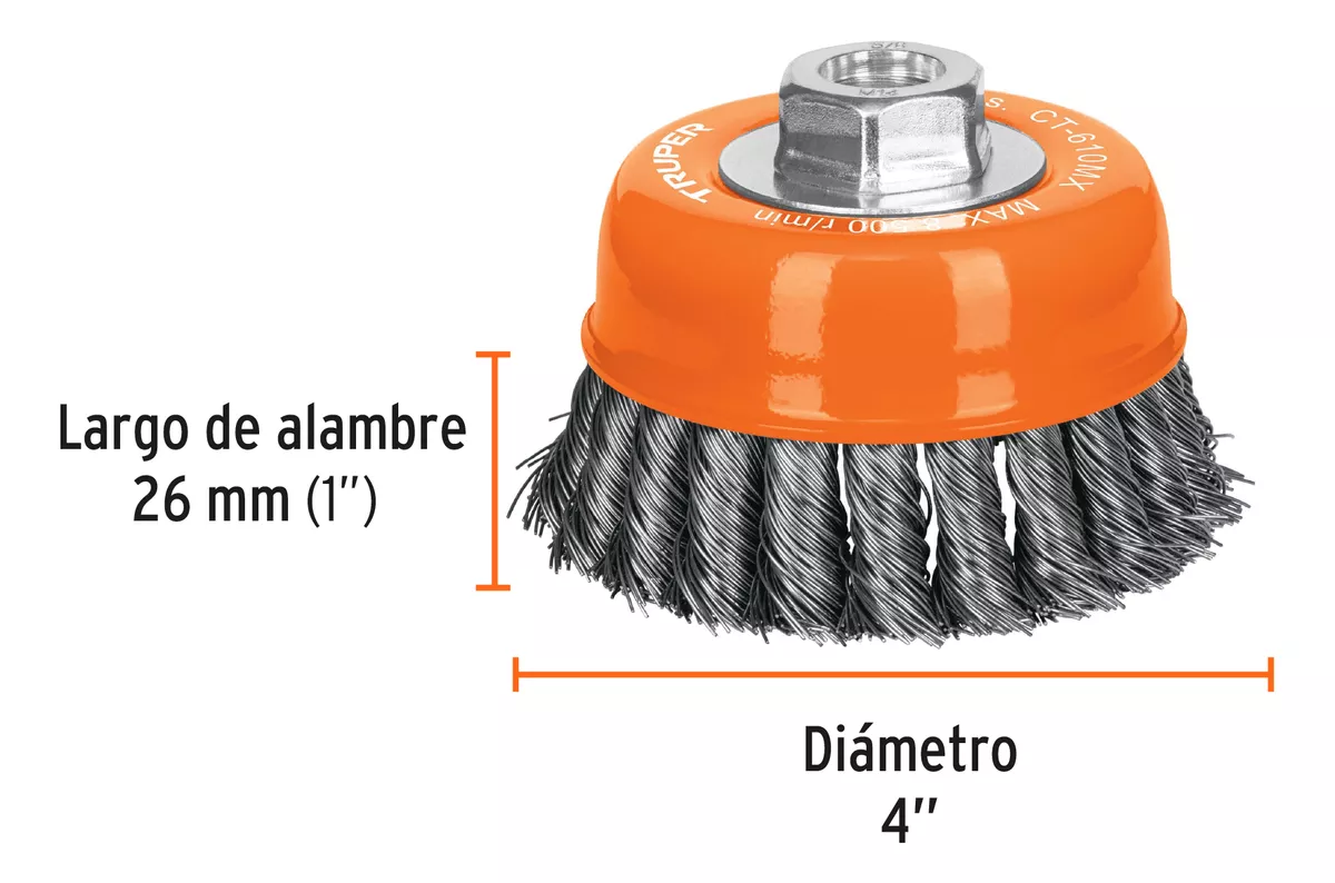 GRATA COPA 4 PARA ESMERIL ACERO TRENZADO TRUPER (CT-610MX) - 3