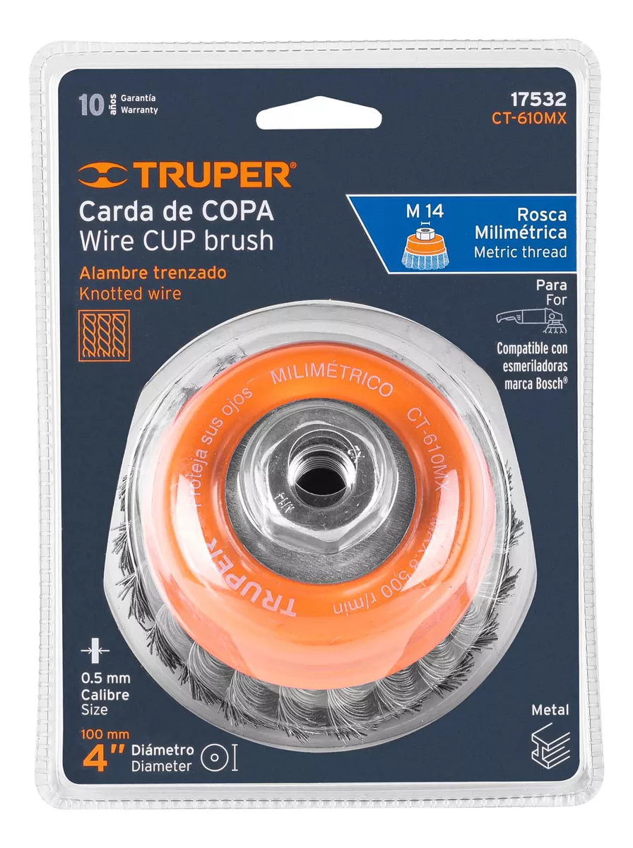 GRATA COPA 4 PARA ESMERIL ACERO TRENZADO TRUPER (CT-610MX) - 4