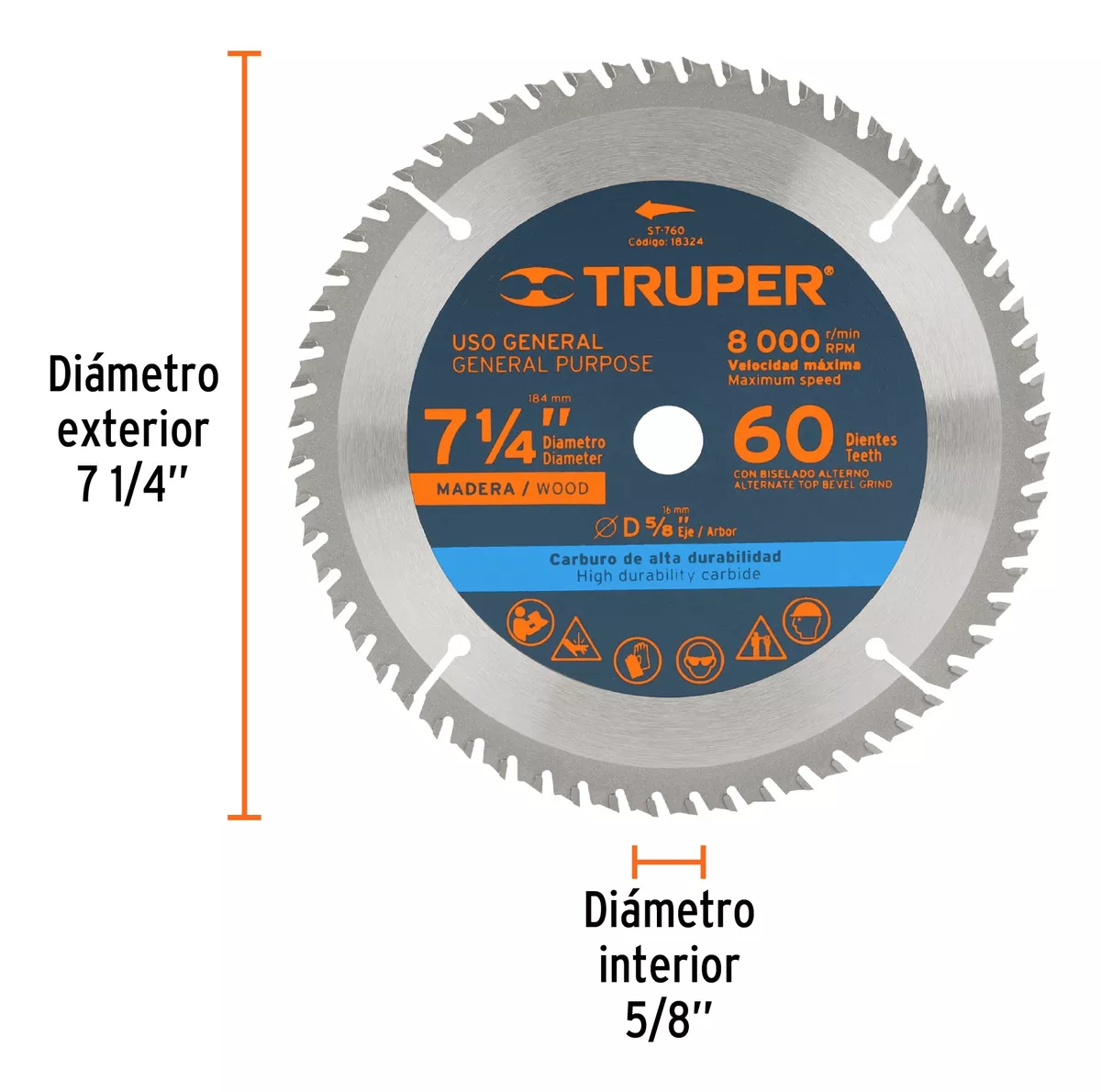 DISCO SIERRA CIRCULAR 7 1/4 X 60 DIENTES MARCA TRUPER - 2