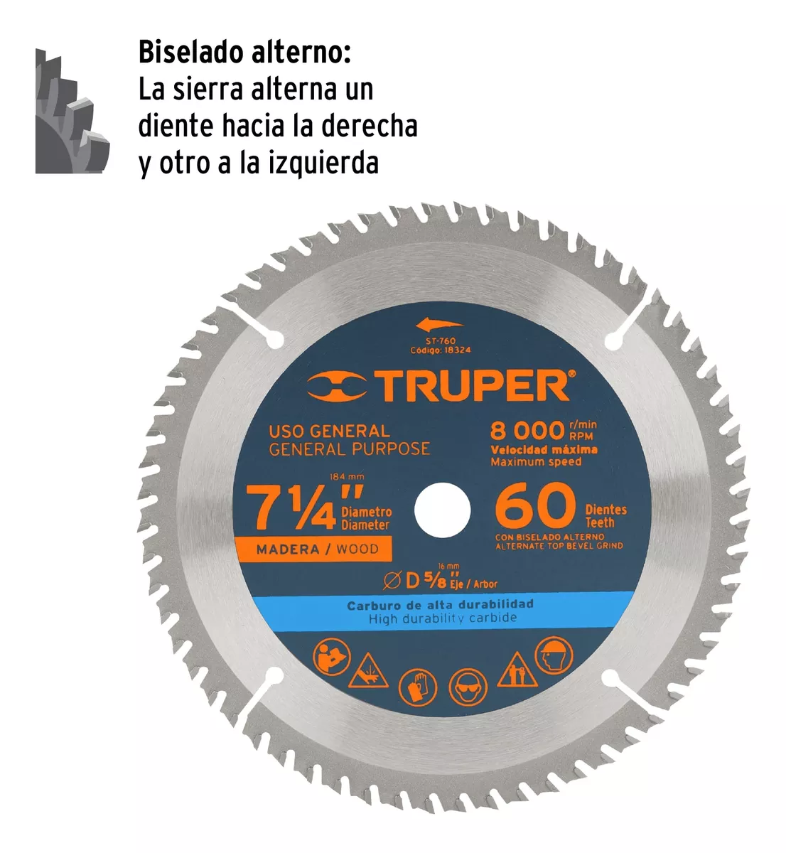 DISCO SIERRA CIRCULAR 7 1/4 X 60 DIENTES MARCA TRUPER - 3