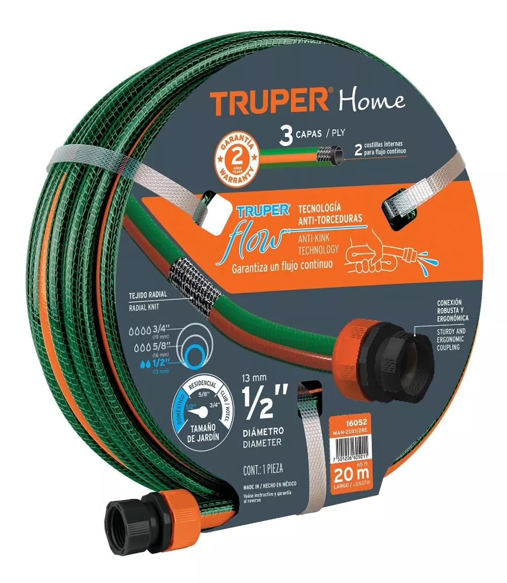 MANGUERA 1/2 TRUPER PLASTICA 3 CAPAS 20 MTS 16052 - 1