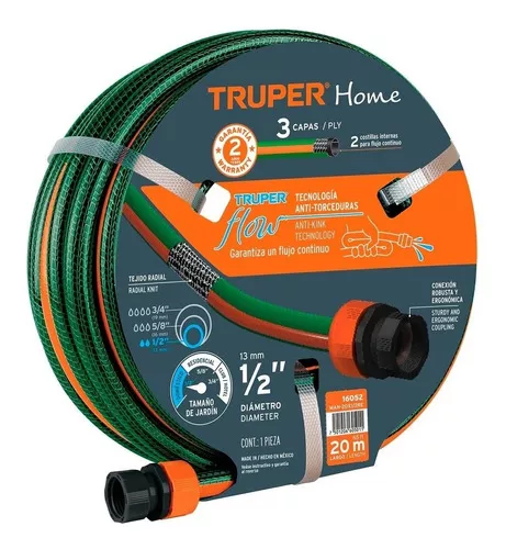 MANGUERA DE RIEGO REFORZADA 1/2 PULGADA 15 MTS ACOPLE TRUPER - 2