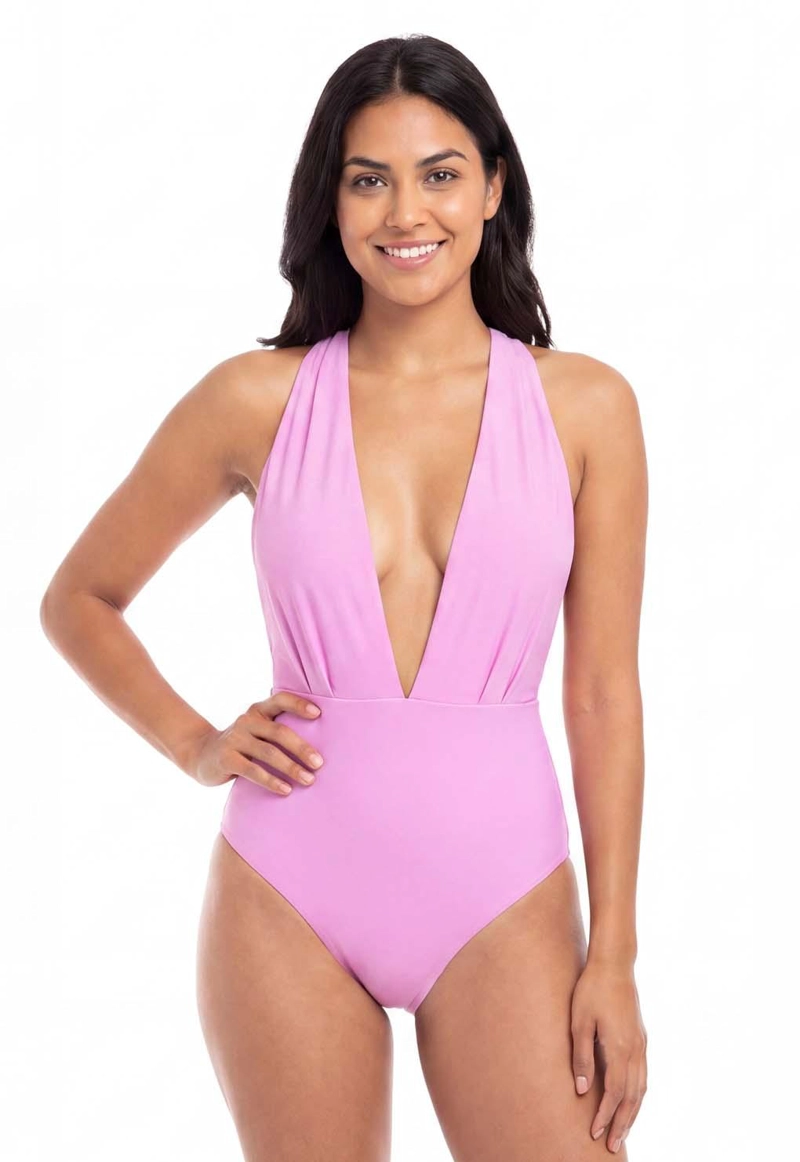 TRAJE DE BAÑO MUJER SAMIA 73502 ENTERITO CON ESCOTE MORADO - 1