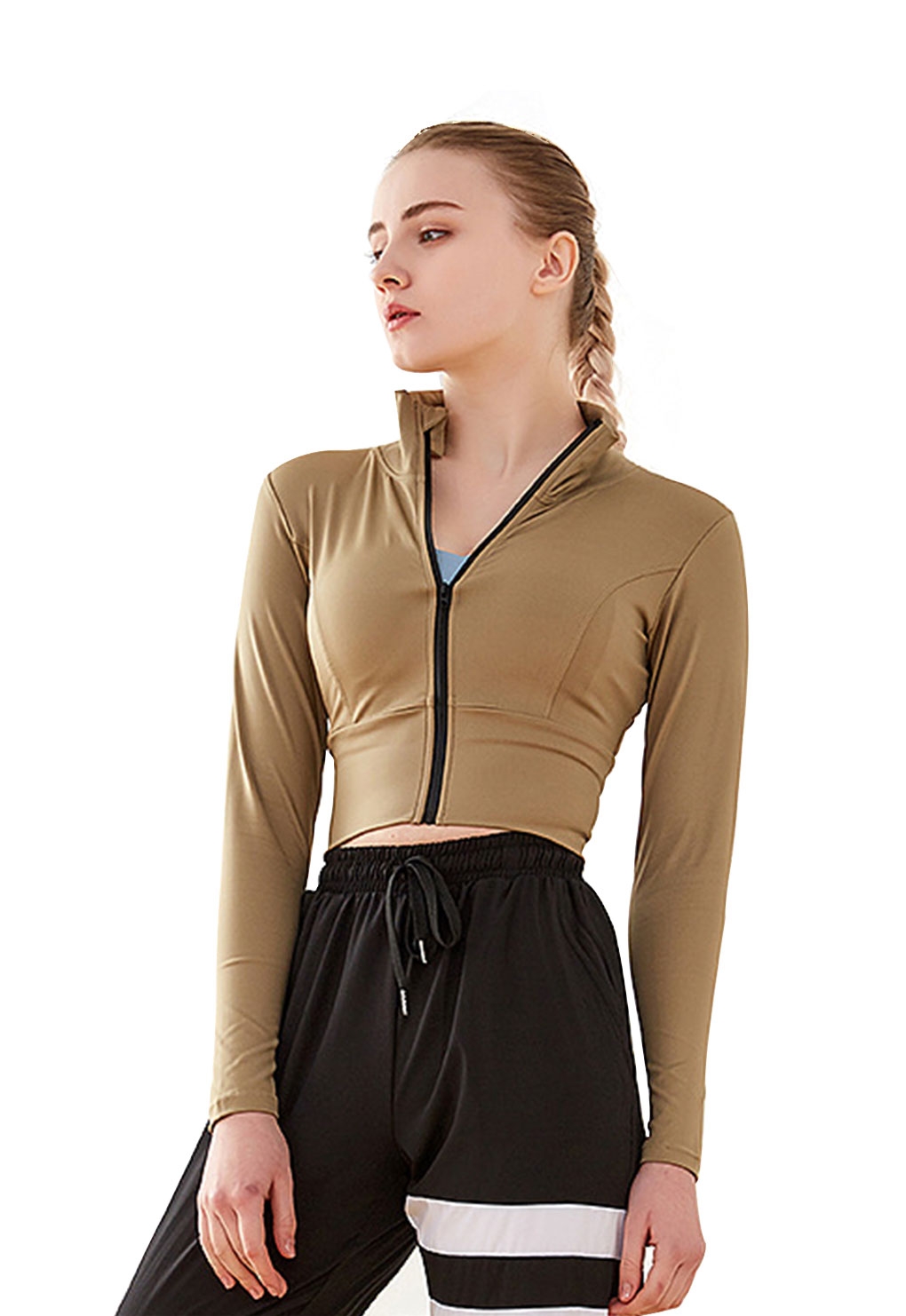 POLERON CROP CON CIERRE BEIGE - 1