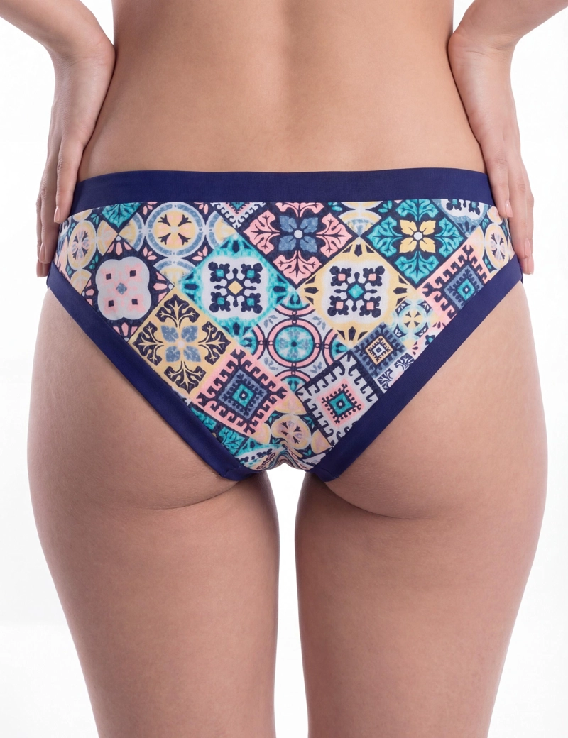 BIKINI MUJER SAMIA 3572 CALZÓN CLÁSICO ESTAMPADO AZUL - 2