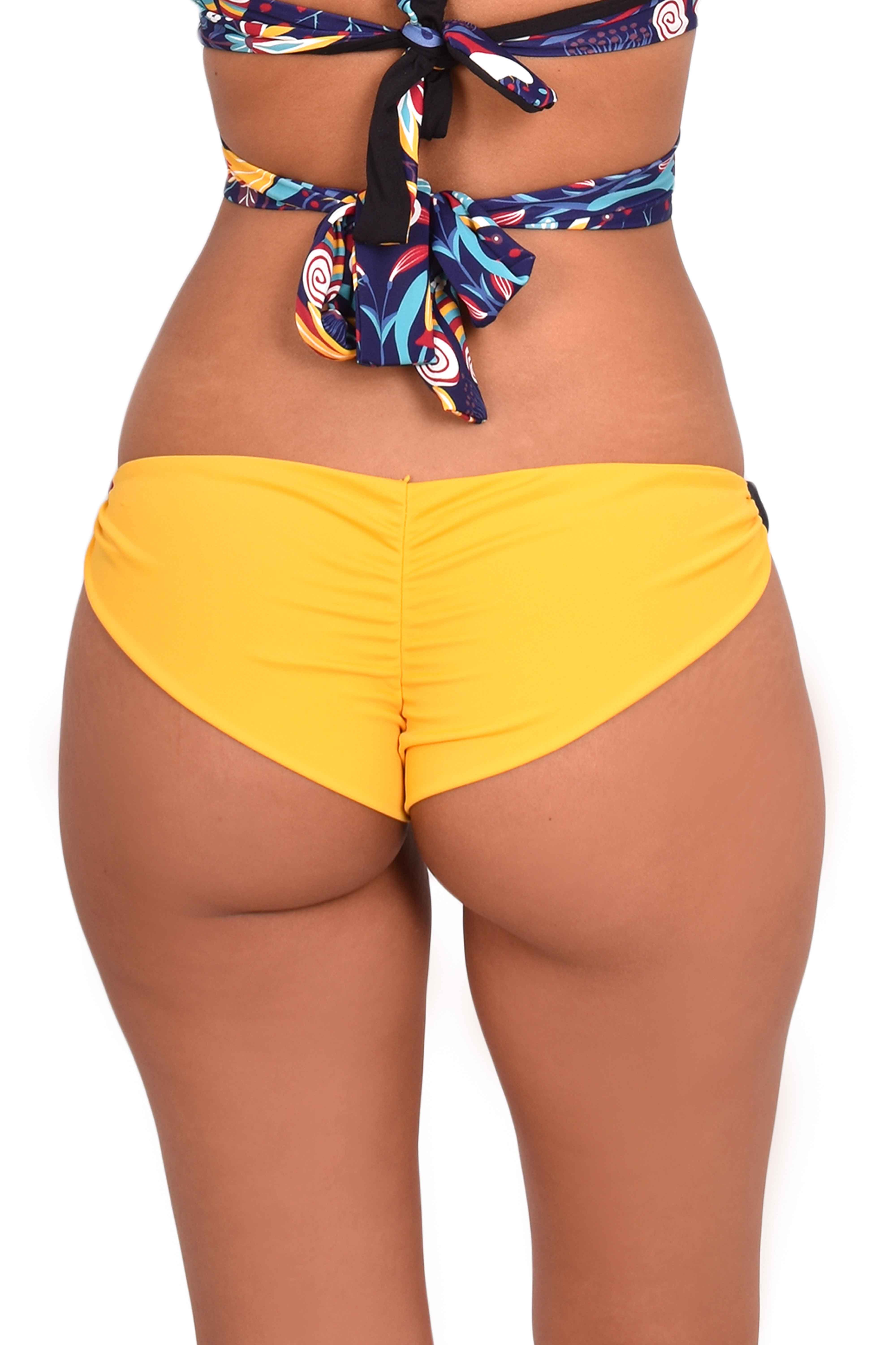 BIKINI MUJER SAMIA 3132 CALZÓN CON DRAPEADO TRASERO ESTAMPADO AMARILLO - 2